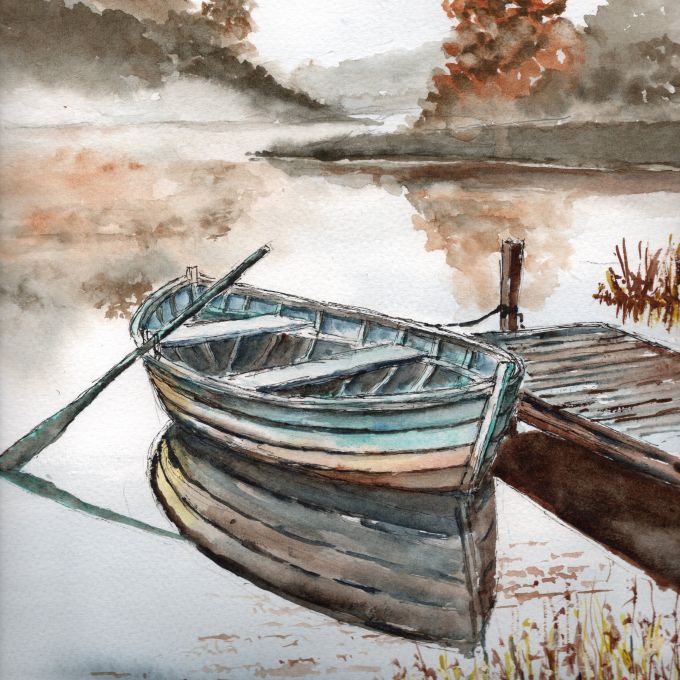Sat 20th Feb 2027 - Lakeside Scene in pen & wash